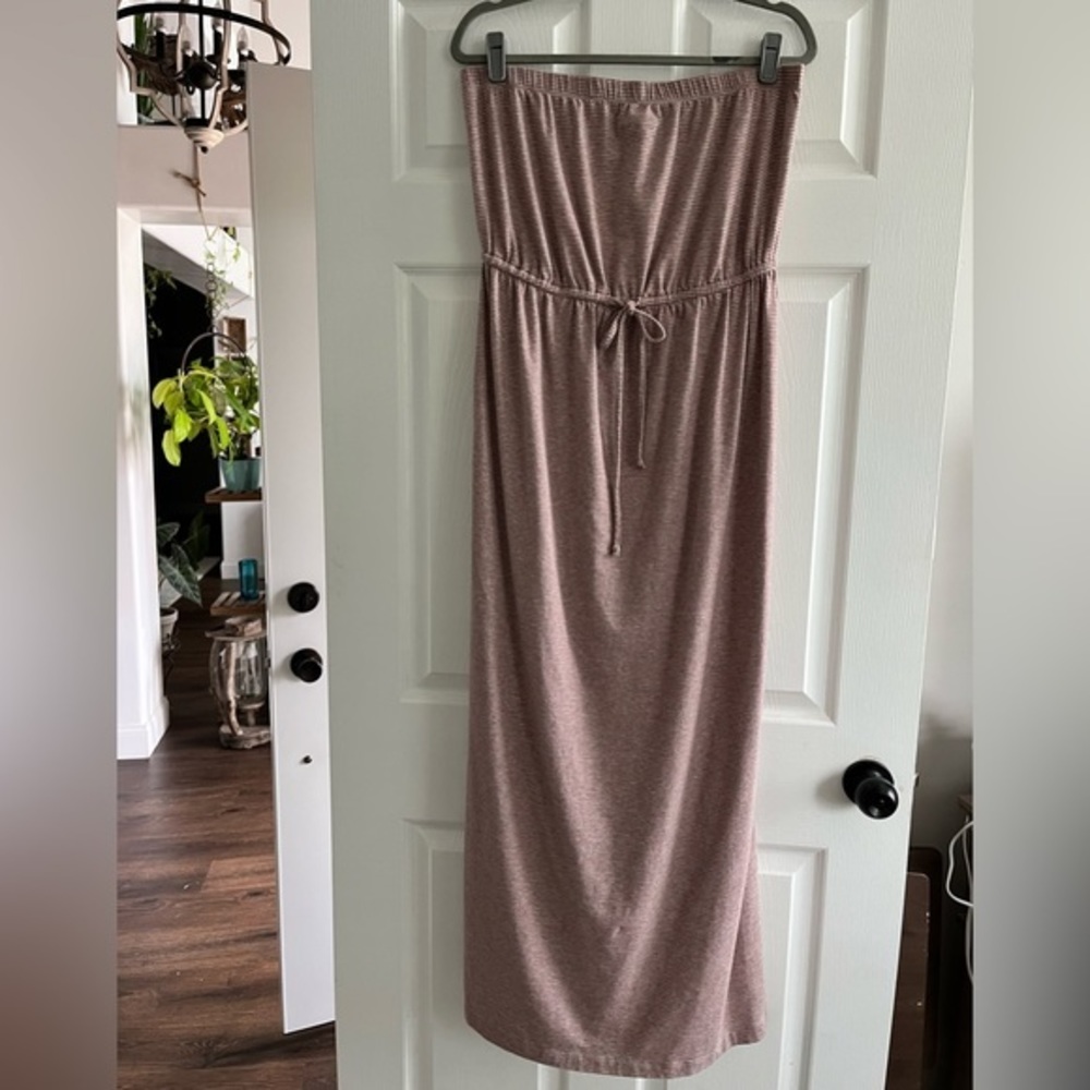 Cabi St. Barth’s Collection 861 Gray Red Striped Strapless Maxi Dress Size Large